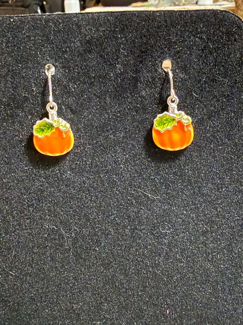 #360–Sterling Silver Orange Pumpkin Drop Earrings